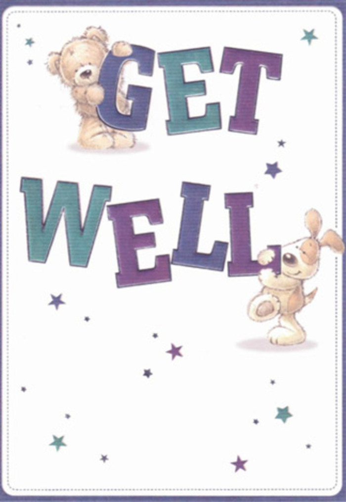 This artistic get well card is a celebration of gentle support, capturing the heartwarming bond between a cuddly bear and a lively pup-a friendship as charming as the connections made daily at West Wickham Florist. Around them, playful stars float and twinkle, painted in varying shades of violet, sapphire, and aquamarine. The typography, bold and generously proportioned, is shaded in comforting hues reminiscent of iris and hydrangea petals often seen in local bouquets. The cream-white background infuses the entire scene with clarity and calm, as if sunlight were streaming through the windows of a West Wickham home on a quiet afternoon. There's an almost tangible quality to the textures: the bear's soft fluff, the puppy's velvety ears, and the lively bounce in their stance. The scene radiates sincerity and warmth, offering the kind of reassurance found in the careful tying of a fresh get well bouquet. Sending this card with a thoughtful floral gift feels like more than a gesture; it's a radiant symbol of hope and emotional care for anyone recovering in the heart of West Wickham. The overall mood is nurturing, joyous, and just a touch magical-the perfect way to say, 'Feel better soon' with a local touch.