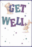 With radiant charm, this illustrated get well card sets a joyful scene-two adorable friends, a teddy bear and a floppy-eared pup, each playfully supporting large, brightly coloured letters spelling out 'Get Well.' Their cheerful poses and animated faces exude warmth and optimism, reminiscent of happy gatherings at West Wickham Florist or friendly exchanges on the High Street. Deep teals and indigos infuse the bold text with striking vibrancy, making it leap from a soft cream background that brightens the mood. Scattered stars, rendered in blues and violets, twinkle across the card, lending a sense of possibility and encouragement. The fur and ears of the illustrated companions appear wonderfully soft, nearly tangible-a comforting touch for anyone feeling under the weather. This card, suffused with gentle, positive energy, is perfect for sending heartfelt wishes of recovery and kindness to neighbours across West Wickham, pairing beautifully with a fresh bouquet to brighten any home or hospital bedside.